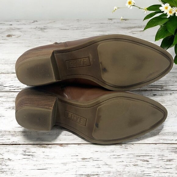 Frye Judith Double Zip Western Ankle Boot Brown Wheat Leather Size 9 Medium - Picture 4 of 13